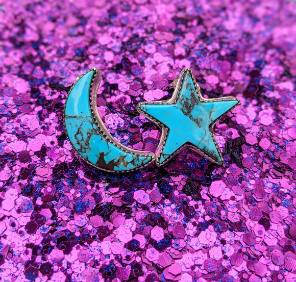 Kingman turquoise moon and star studs