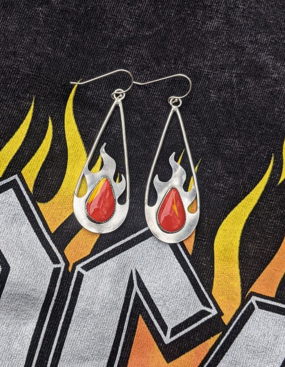 Fire Earrings, Triangular Flame Hoops